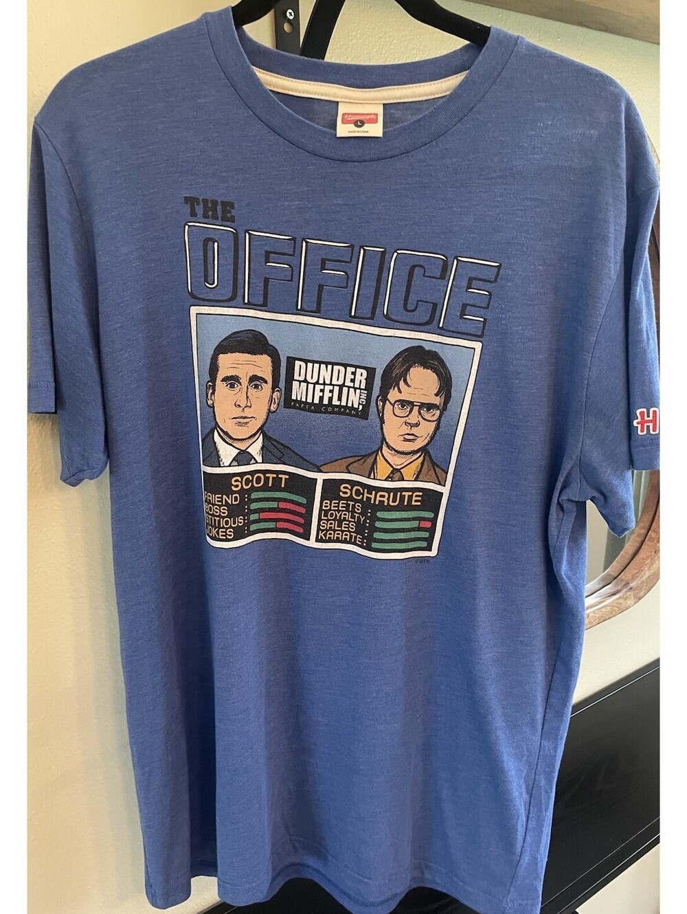 The Office Michael Scott Dwight Schrute Blue Homage T-Shirt - Men's Size Large